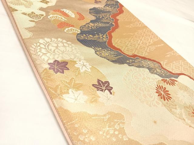 平和屋着物◎六通柄袋帯　唐織　道長雪輪若松花文　金糸　正絹　逸品　AABL6130yx