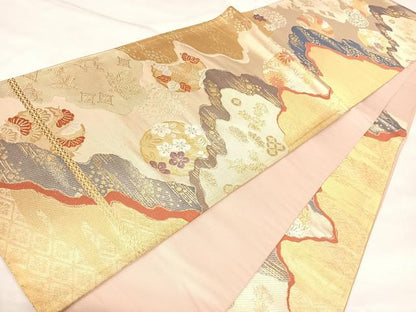 平和屋着物◎六通柄袋帯　唐織　道長雪輪若松花文　金糸　正絹　逸品　AABL6130yx