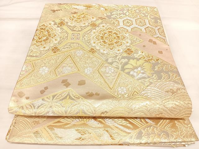 平和屋着物◎六通柄袋帯　金彩慶祥錦　金銀糸　正絹　逸品　AABL6132yx