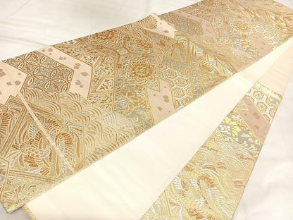 平和屋着物◎六通柄袋帯　金彩慶祥錦　金銀糸　正絹　逸品　AABL6132yx