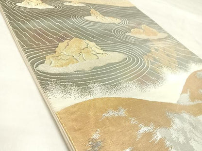 平和屋着物◎六通柄袋帯　遠山流水風景文　金銀糸　正絹　逸品　AABL6136yx