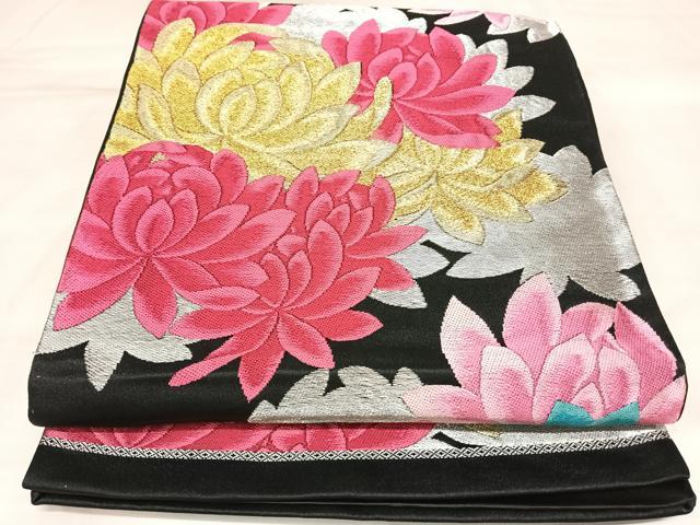 平和屋着物◎六通柄袋帯　唐織　舞花文　黒地　金銀糸　正絹　逸品　AABL6137yx