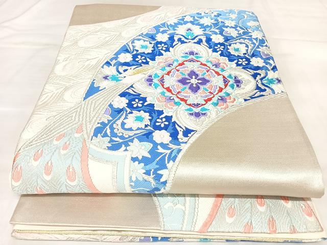 平和屋着物◎六通柄袋帯　唐織　孔雀流水花　金銀糸　正絹　逸品　AABL6138yx