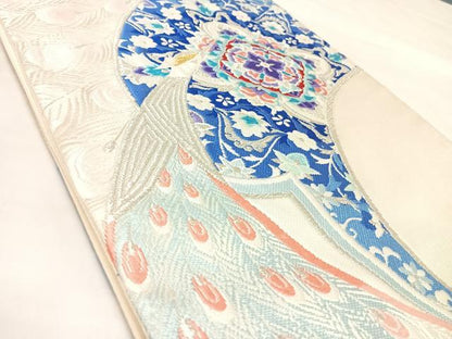 平和屋着物◎六通柄袋帯　唐織　孔雀流水花　金銀糸　正絹　逸品　AABL6138yx