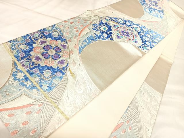 平和屋着物◎六通柄袋帯　唐織　孔雀流水花　金銀糸　正絹　逸品　AABL6138yx