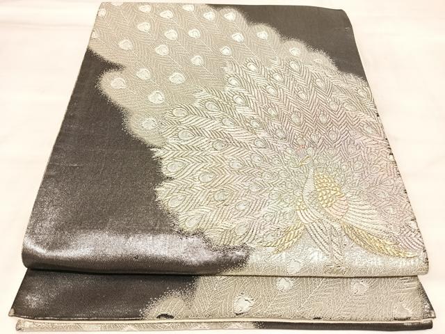 平和屋着物◎六通柄袋帯　唐織　道長孔雀文　黒地　金銀糸　正絹　逸品　AABL6139yx