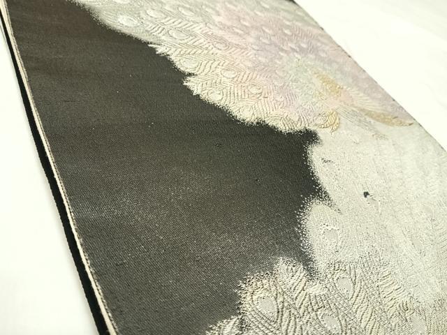 平和屋着物◎六通柄袋帯　唐織　道長孔雀文　黒地　金銀糸　正絹　逸品　AABL6139yx