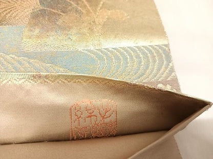 平和屋着物◎六通柄袋帯　エ霞流水草花文　賀美箔　金糸　引箔　正絹　逸品　AABL6140yx