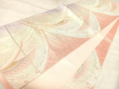平和屋着物◎六通柄袋帯　唐織　孔雀羽文　金銀糸　正絹　逸品　AABL6143yx