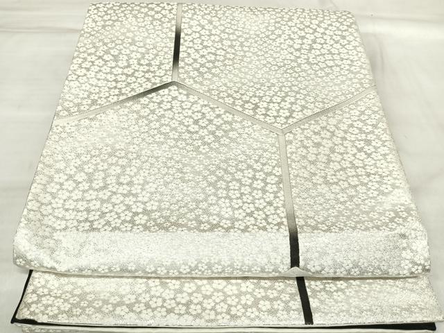 平和屋着物◎六通柄袋帯　唐織　亀甲花文　銀糸　正絹　逸品　AABL6144yx