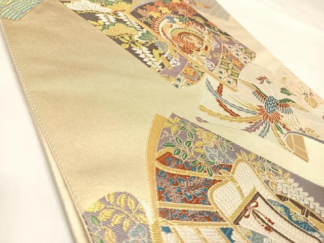 平和屋着物◎六通柄袋帯　唐織　御所車鳳凰吉祥文　金糸　正絹　逸品　AABL6145yx