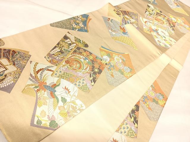 平和屋着物◎六通柄袋帯　唐織　御所車鳳凰吉祥文　金糸　正絹　逸品　AABL6145yx
