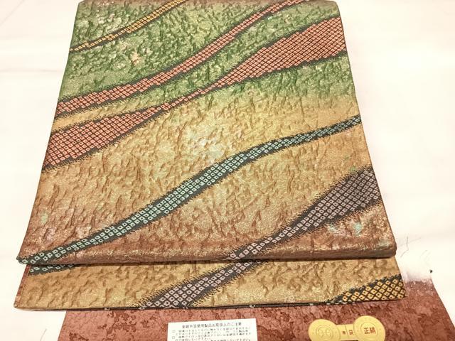 平和屋着物◎西陣　老舗　渡文謹製　手織　全通柄袋帯　唐織　彩纈　用美錦　金糸　証紙付き　正絹　逸品　AABL6147yx