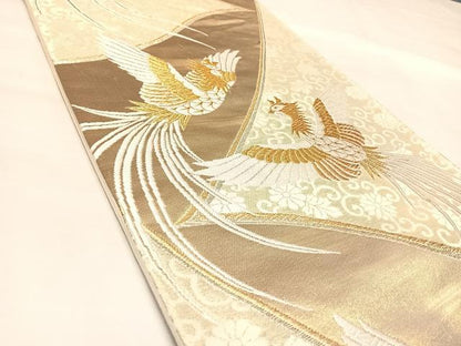 平和屋着物◎六通柄袋帯　唐織　向かい鳳凰花唐草文　金糸　正絹　逸品　AABL6148yx