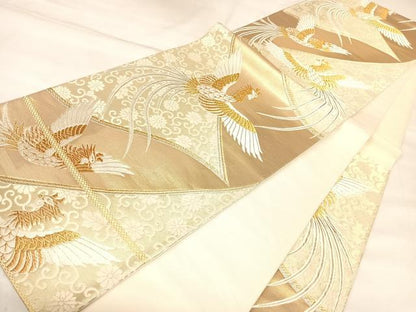 平和屋着物◎六通柄袋帯　唐織　向かい鳳凰花唐草文　金糸　正絹　逸品　AABL6148yx