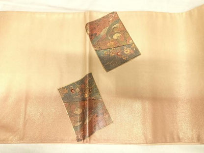 平和屋着物◎太鼓柄袋帯　色紙重ね花鳥風景文　金彩　正絹　逸品　AABL6149yx