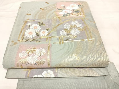 平和屋着物◎両面六通柄袋帯　唐織　立波唐花文　金糸　反端付き　正絹　逸品　AABL6150yx