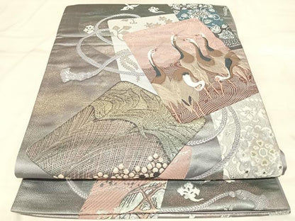 平和屋着物◎六通柄袋帯　彩鶴艶麗文　九百錦　金銀糸　正絹　逸品　AABL6151yx