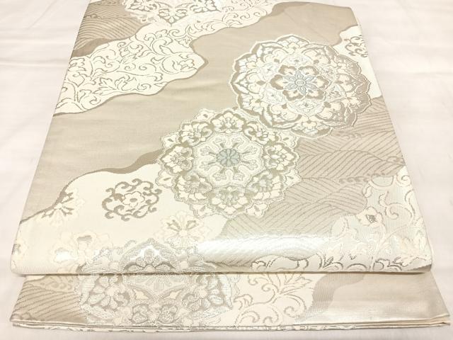 平和屋着物◎六通柄袋帯　唐織　道長正倉院花唐草文　銀糸　正絹　逸品　AABL6152yx