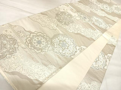 平和屋着物◎六通柄袋帯　唐織　道長正倉院花唐草文　銀糸　正絹　逸品　AABL6152yx