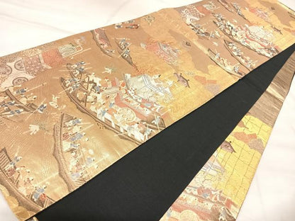 平和屋着物◎六通柄袋帯　慶祥夢絵巻　金糸　正絹　逸品　AABL6154yx