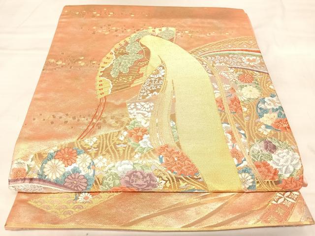 平和屋着物◎太鼓柄袋帯　唐織　麗姿紫式部図　金銀糸　引箔　正絹　逸品　AABL6158yx