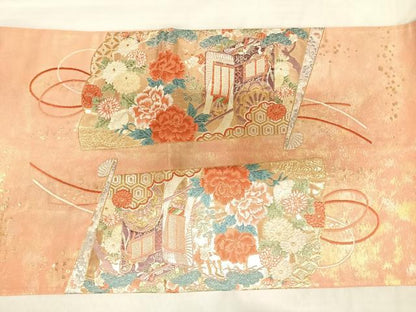 平和屋着物◎太鼓柄袋帯　唐織　麗姿紫式部図　金銀糸　引箔　正絹　逸品　AABL6158yx