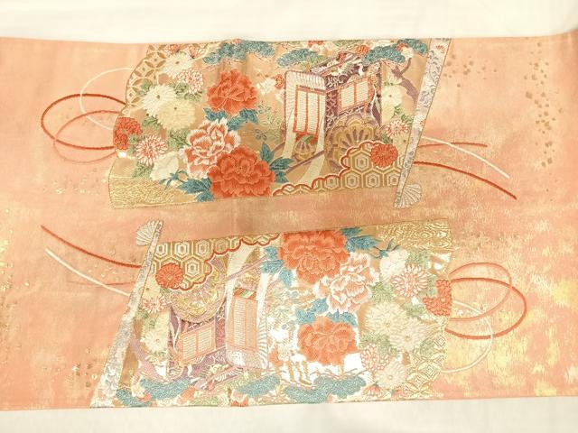 平和屋着物◎太鼓柄袋帯　唐織　麗姿紫式部図　金銀糸　引箔　正絹　逸品　AABL6158yx