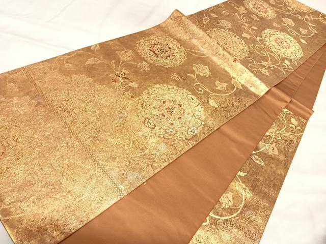 平和屋着物◎六通柄袋帯　唐花正倉紋　金糸　引箔　正絹　逸品　AABL6160yx