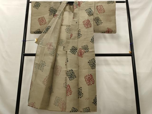 平和屋着物＊夏物　小紋　紗紬　花唐草文　正絹　逸品　未使用　AABL6161st