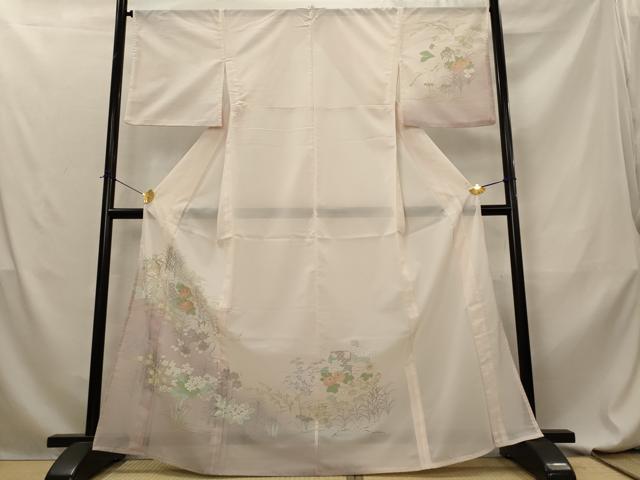 平和屋着物＊夏物　訪問着　絽　草花文　暈し染め　金彩　洗える着物　AABL6168st