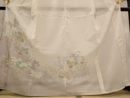 平和屋着物＊夏物　訪問着　絽　草花文　暈し染め　金彩　洗える着物　AABL6168st
