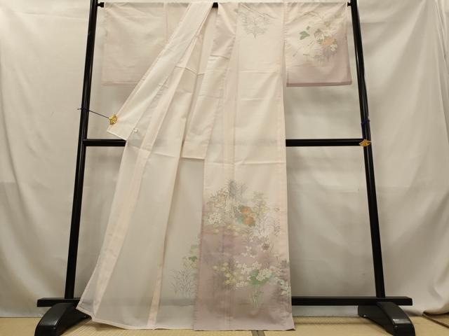 平和屋着物＊夏物　訪問着　絽　草花文　暈し染め　金彩　洗える着物　AABL6168st