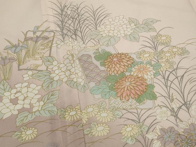 平和屋着物＊夏物　訪問着　絽　草花文　暈し染め　金彩　洗える着物　AABL6168st