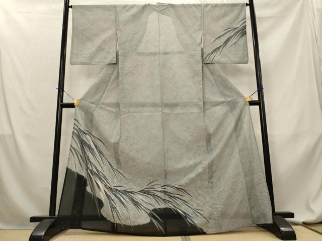 平和屋着物＊夏物　訪問着　絽　草葉文　銀彩　洗える着物　AABL6169st