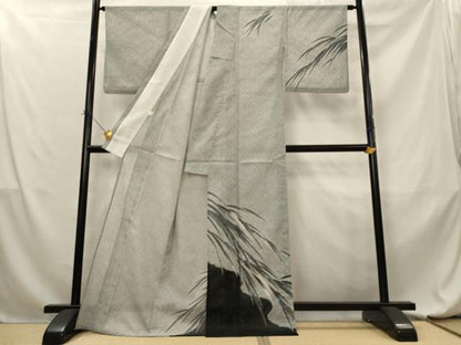 平和屋着物＊夏物　訪問着　絽　草葉文　銀彩　洗える着物　AABL6169st