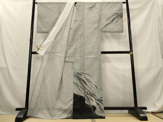 平和屋着物＊夏物　訪問着　絽　草葉文　銀彩　洗える着物　AABL6169st