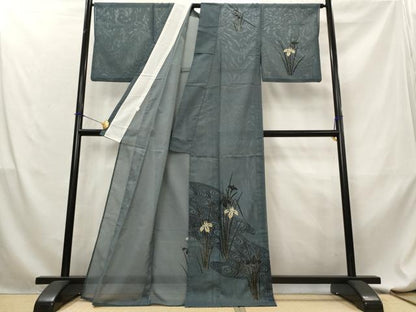 平和屋着物＊夏物　訪問着　絽　流水草花文　金彩　洗える着物　AABL6170st