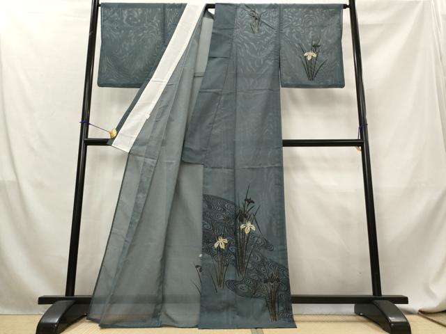 平和屋着物＊夏物　訪問着　絽　流水草花文　金彩　洗える着物　AABL6170st