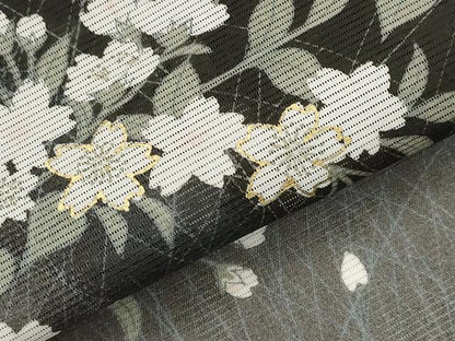 平和屋着物＊夏物　訪問着　絽　枝花文　暈し染め　黒地　金彩　洗える着物　AABL6171st
