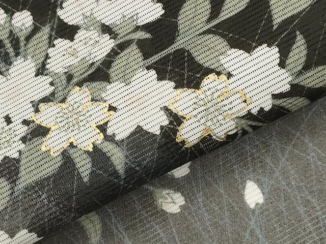 平和屋着物＊夏物　訪問着　絽　枝花文　暈し染め　黒地　金彩　洗える着物　AABL6171st