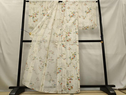 平和屋着物＊夏物　小紋　絽　草花文　銀彩　正絹　逸品　AABL6174st