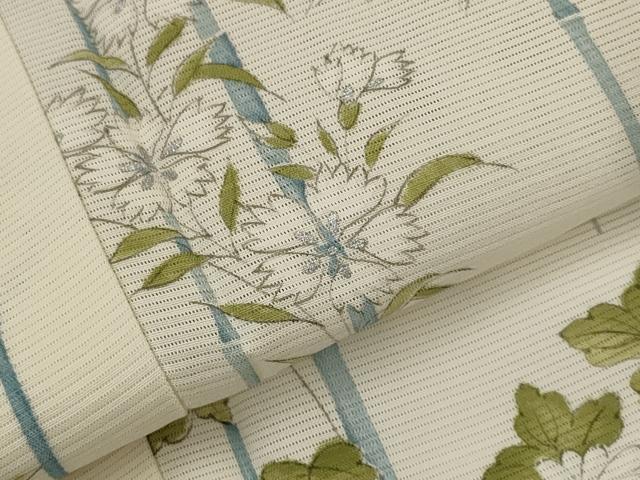 平和屋着物＊夏物　小紋　絽　草花文　銀彩　正絹　逸品　AABL6174st