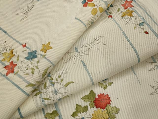平和屋着物＊夏物　小紋　絽　草花文　銀彩　正絹　逸品　AABL6174st
