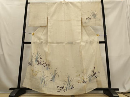 平和屋着物＊夏物　訪問着　生紬　紗　流水草花文　正絹　逸品　AABL6196st