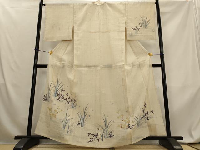 平和屋着物＊夏物　訪問着　生紬　紗　流水草花文　正絹　逸品　AABL6196st