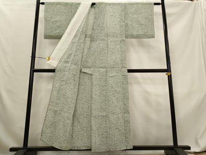 平和屋着物＊夏物　本場小千谷ちぢみ　笹竹文　反端付き　麻　逸品　AABL6199st