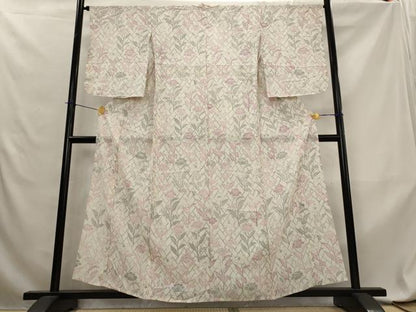 平和屋着物＊夏物　小紋　幾何学文紗　更紗花文　正絹　逸品　AABL6206st