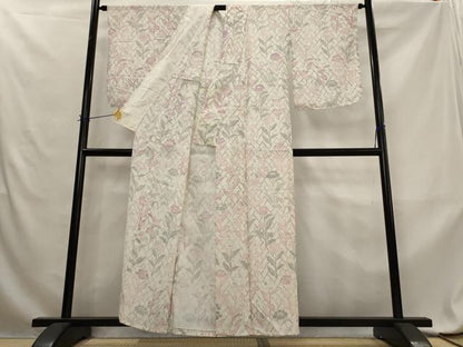 平和屋着物＊夏物　小紋　幾何学文紗　更紗花文　正絹　逸品　AABL6206st