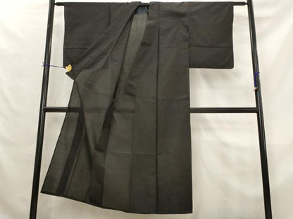 平和屋着物＊夏物　紗紬　黒色　正絹　逸品　AABL6207st
